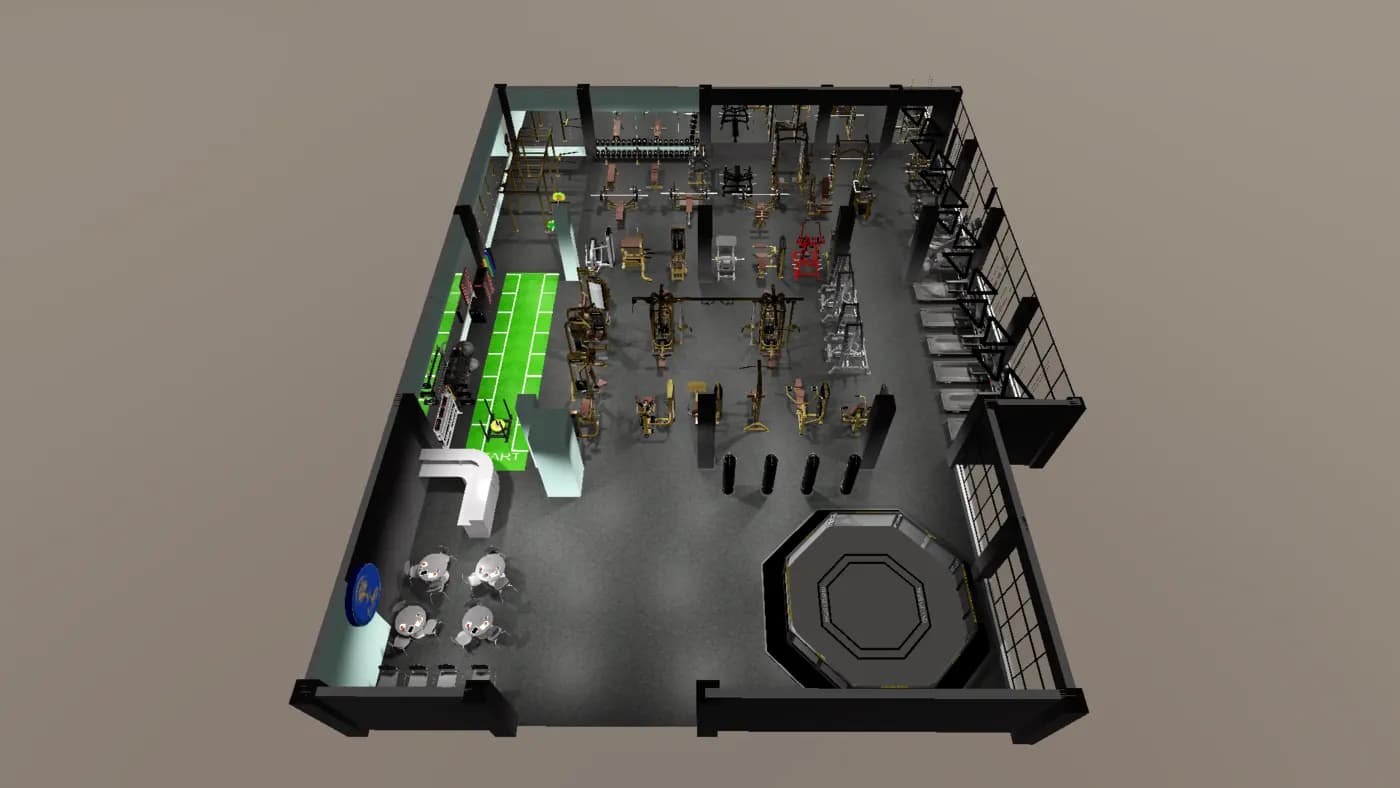 Elluna Gym gym layout render, view 1 of 4