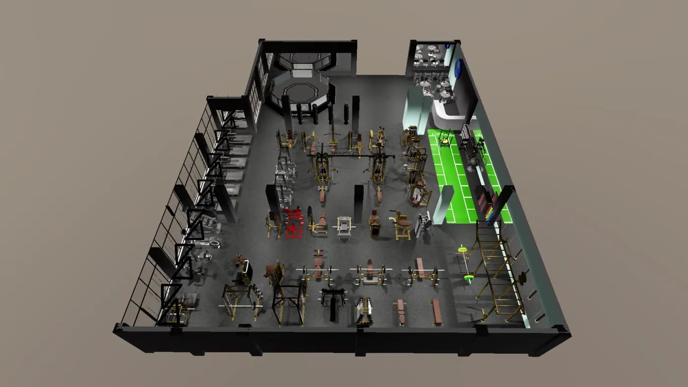 Elluna Gym gym layout render, view 3 of 4