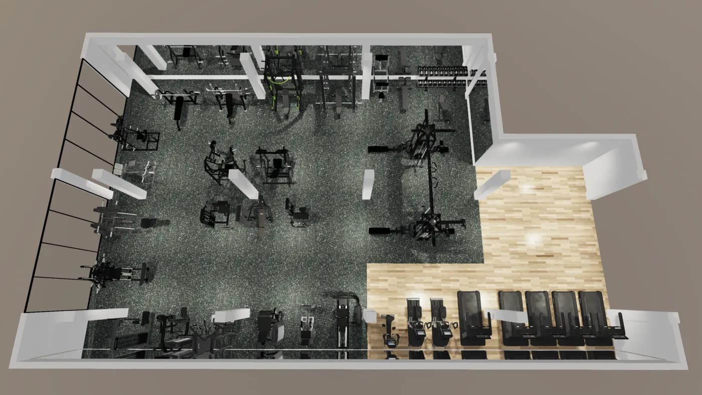 Hotel Misliana gym layout render, view 1 of 4