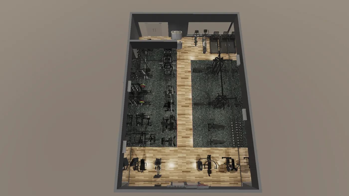 150 m² Package gym layout render, view 2 of 4